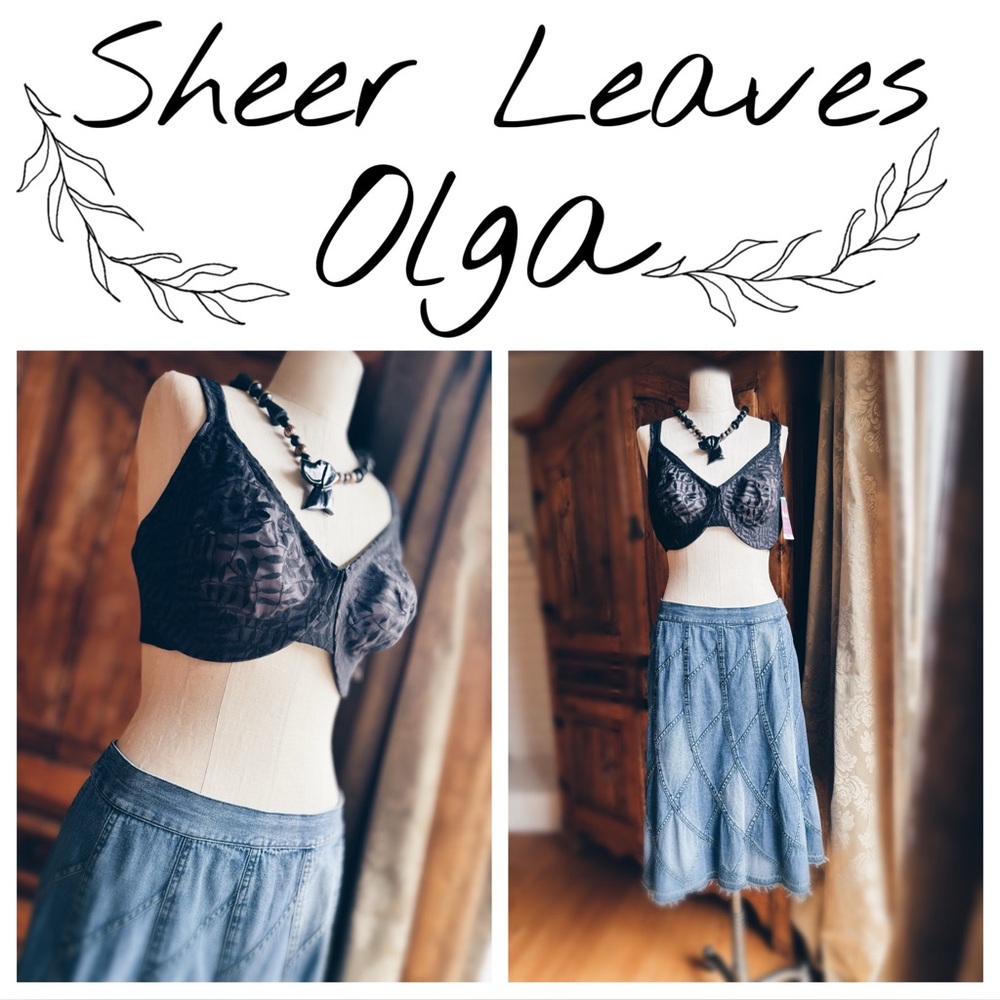 Olga Sheer Leaves Full Figure Underwire Bra Black 44D NWT - Picture 2 of 10
